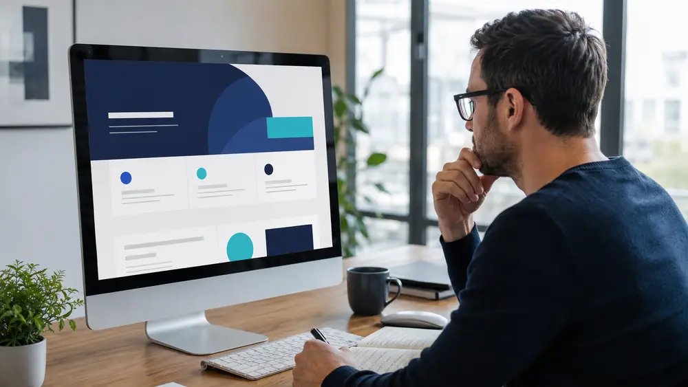Strategist reviewing a focused service landing page
